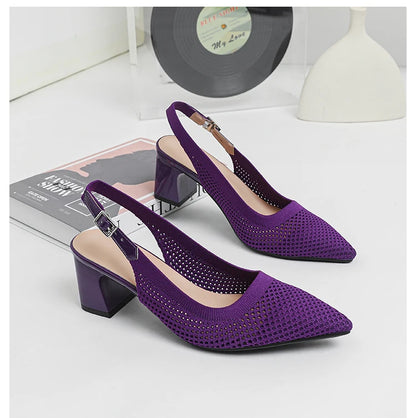 Summer Women's High Heel Sandals Knitted Small Hole Breathable Shoes 2025 New Style (6cm High)