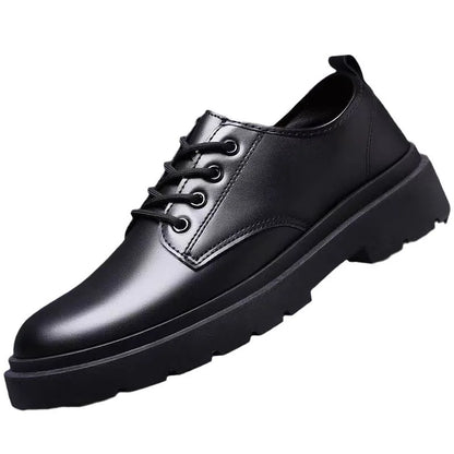 Men's Casual Leather Shoes Thick Bottom Leisure Trendy British Style Winter New Arrival Breathable round Toe Low Heel