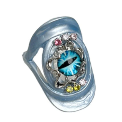 Jewelry Vintage Devil's Eye Ring Delicate Imitated Pearl Glaze Ring Tassels Exaggerated Opening Finger Ring Party Favors