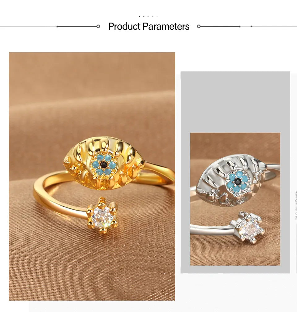 YILUOCD Hamsa Fatima's Hand Open Rings Turkish Blue Cubic Zircon Evil Eye Ring Protection Amulet Islamic Jewish Jewelry
