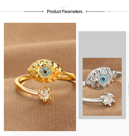 YILUOCD Hamsa Fatima's Hand Open Rings Turkish Blue Cubic Zircon Evil Eye Ring Protection Amulet Islamic Jewish Jewelry