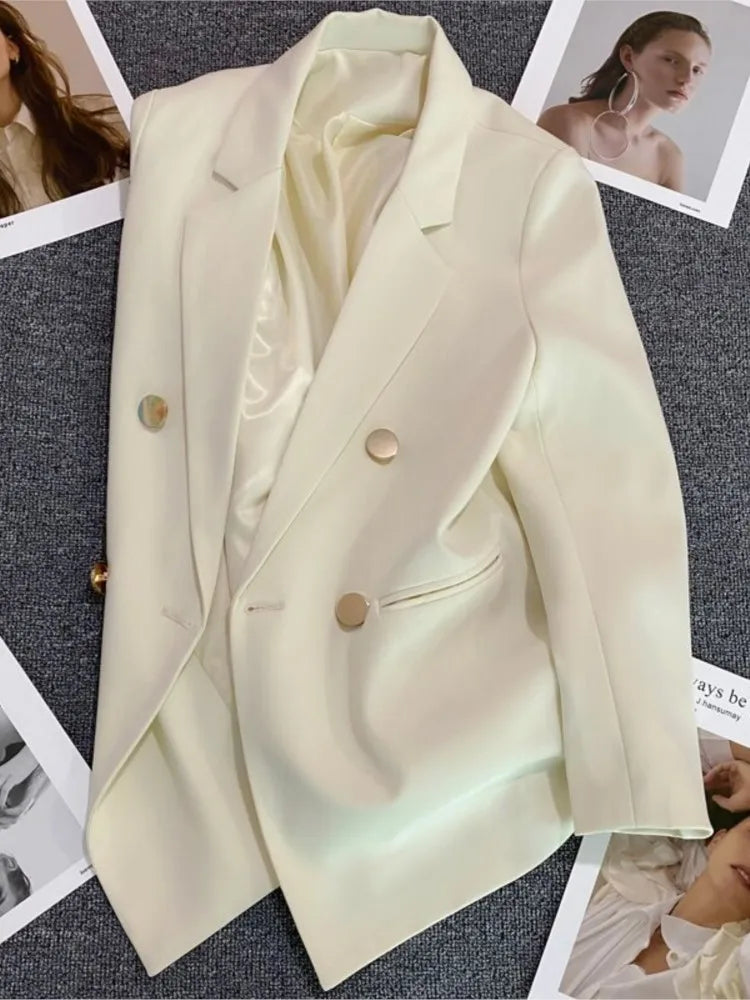 Autumn Blazer Elegant Women's Jacket Chic Casual Double Breasted Suit Korean Winter Fashion Coats Slim Fit Office Lady Outwear