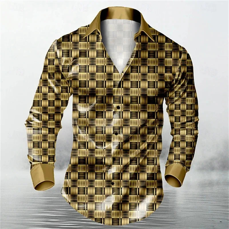 2026 Men's Long Sleeve Shirt Casual Fashion Street Men's Shirts Party Event Lapel Single Breasted Long Sleeve Tops Mens Clothing