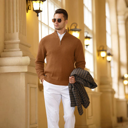 Men's Sweater Spring Outer Wear Quarter Zip Sweaters Polo Zip Pullover Cable Knit Mock Neck Turtleneck Top US Size