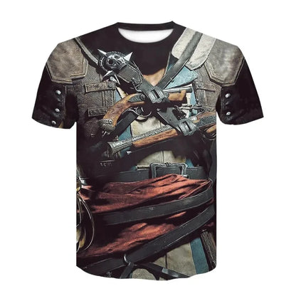 Fun Cosplay 3D Printed Armor Jacket For Men Personality Street Hip Hop Crew Neck Short Sleeve Avant-garde Cowboy Warrior T-shirt