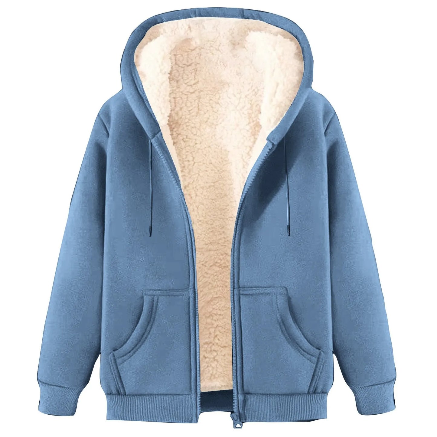 Women Solid Color Fleece Thickened Hoodies Large Size M-5XL Zip Up Warm Lined Thermal Sweatshirt Fall Winter Hooded With Pockets