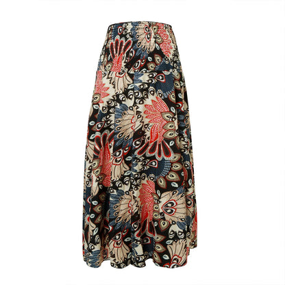 Women Vintage Floral Print Boho Skirt 2024 Summer Casual Loose Pleated Long Skirt Elegant Female High Elastic Waist Maxi Skirts