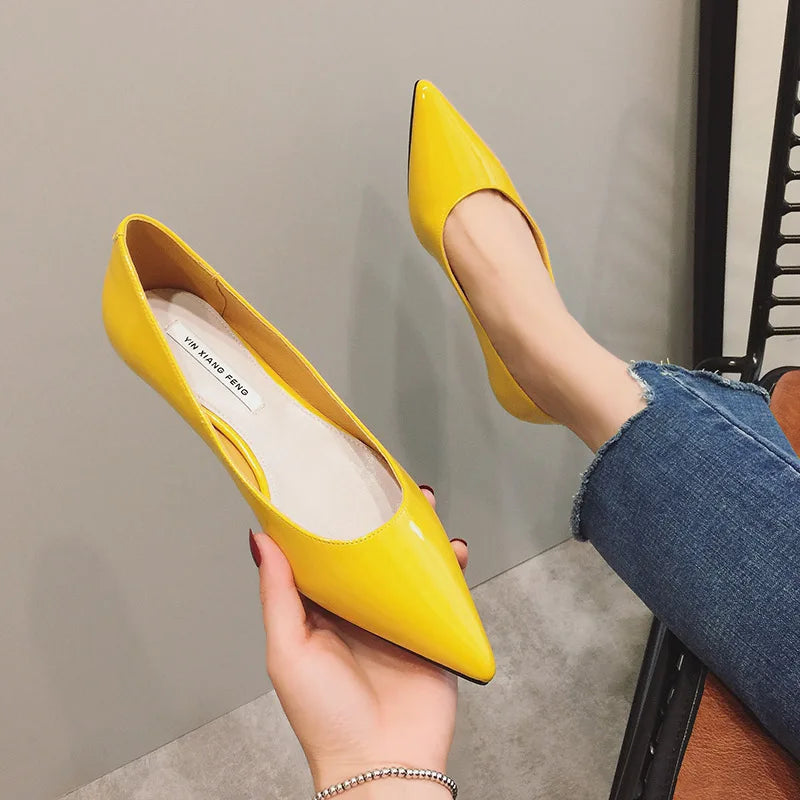 Flats Women's Shoes Yellow Net Brown Sugar Fruit Color Flat Shoes Shallow  Pointed Flat Heels Women's Shoes Large Size 43 44 45