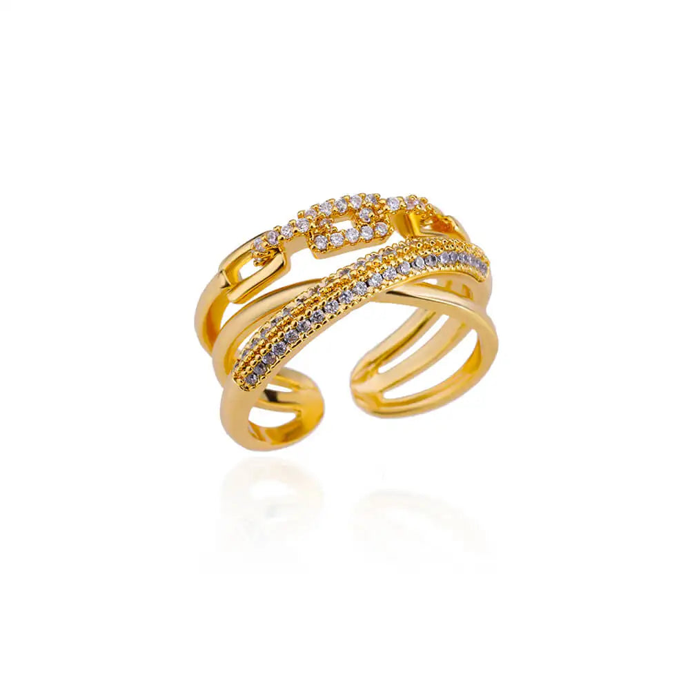 Zircon Twist Chain Open Rings For Women Stainless Steel Geometric Twist Wrapped Adjustable Ring Wedding Aesthetic Jewelry Gift