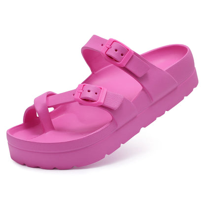 Bebealy Fashion Sandals for Women and Men Pillow Slippers Double Buckle Sandals Adjustable Slides EVA Flat Sandals Beach Sandals