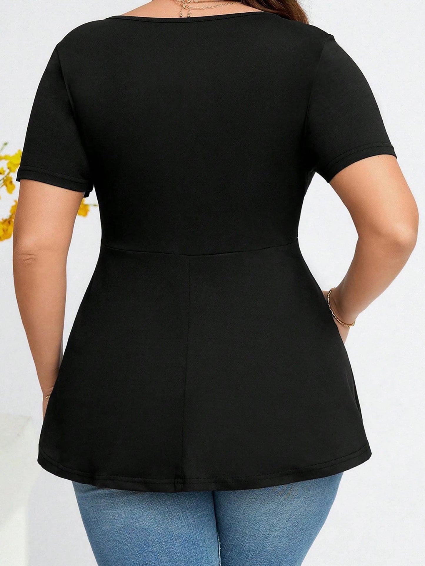 Women Plus Size Babydoll Tops Floral Print Ruched Button V Neck Short Sleeve Ruffle Shirts Casual Summer Streetwear Fashion