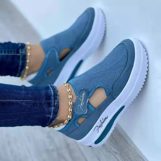 Designer Women Sneakers Wedge Tennis Shoes Red Blue Canvas Women Casual Shoes Ladies Platform Vulcanized Shoe Hollow Out Shoes