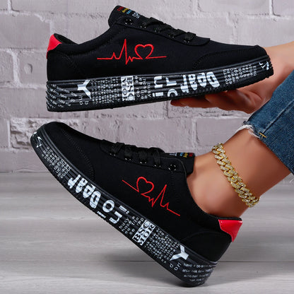 Women's Heart Design Sneakers for Women, Lace Up Soft Sole Platform Comfy Skate Shoes, Low-top Mid Top Valentine's Day Shoes, Me