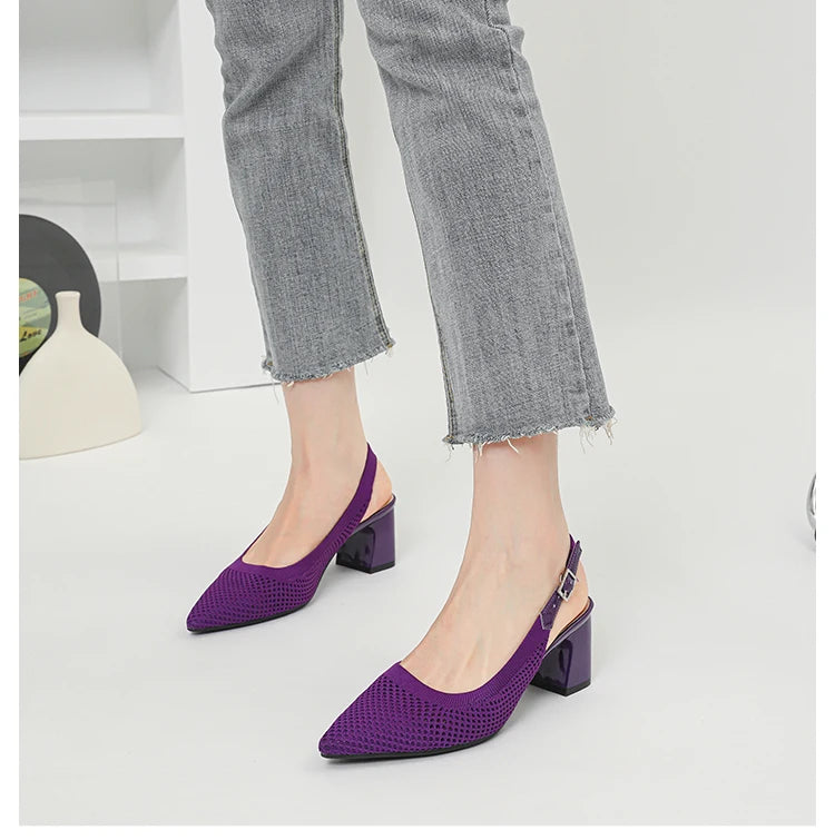 Summer Women's High Heel Sandals Knitted Small Hole Breathable Shoes 2025 New Style (6cm High)
