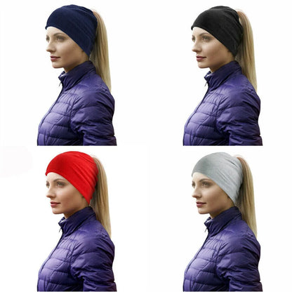 Winter Warmer Ponytail Skull Cap Windproof Thermal Fleece Beanie Hat Running Ski Outdoor Sports Cap with Ear Cover for Men Women