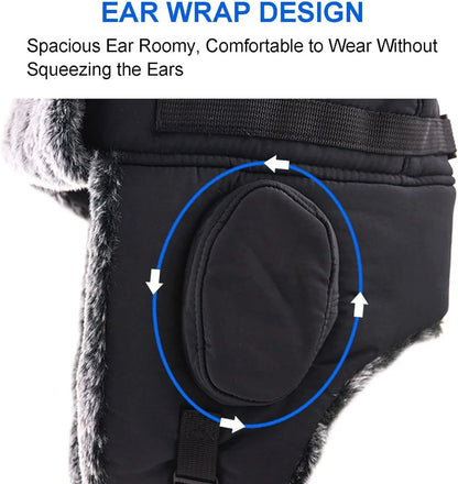 Winter Cozy Plush Ushanka Russian Hat Windproof Cold Proof Full Hood Earflap Hat Velvet Thick Thermal Hat 58-60cm