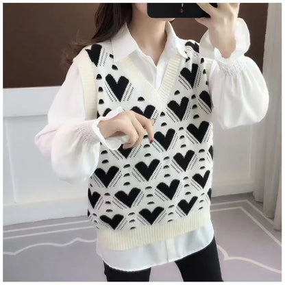 Fashion Women Vest Autumn Outerwear 2024 New Knitted Women's Autumn and Winter Sweater Korean Style V Collar Coat