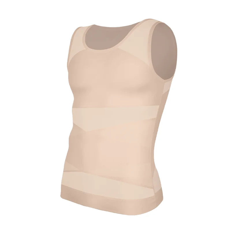 Men's Cross Mesh Vest Compression Shirts Breathable Sleeveless Tank Top Shapewear Fajas Slimming Tummy Control Body Shaper