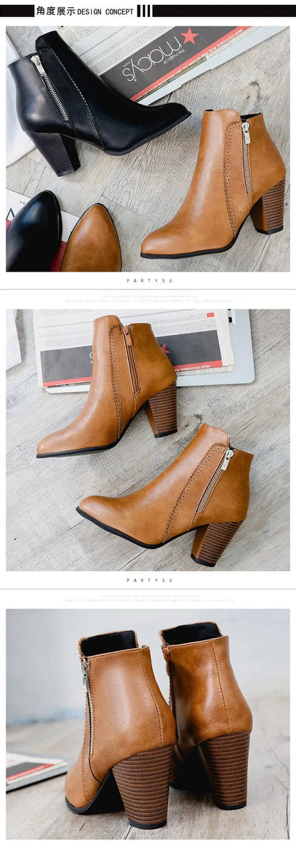 Ankle Boots Women's Fashion Coarse Heel Short Boots 43 Large Women's Shoe Size Side Zipper High Heel Boots Women Platform Boots
