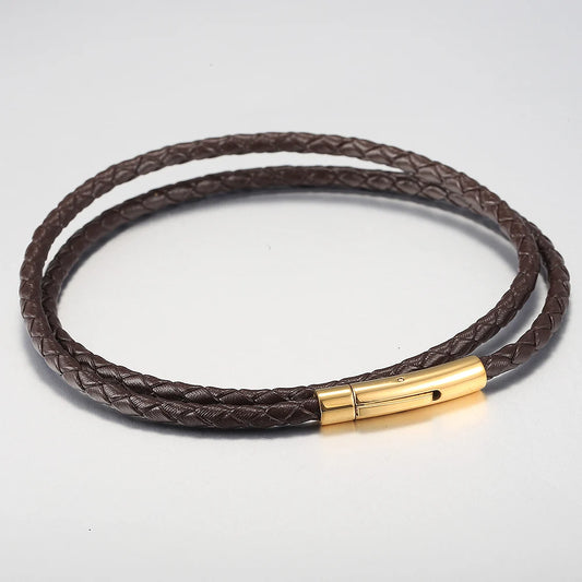 4mm/6mm Man-made Leather Necklace Choker For Men Boys Red Black Brown Braided Rope Chain Male Push Clasp Jewelry Gifts UN149