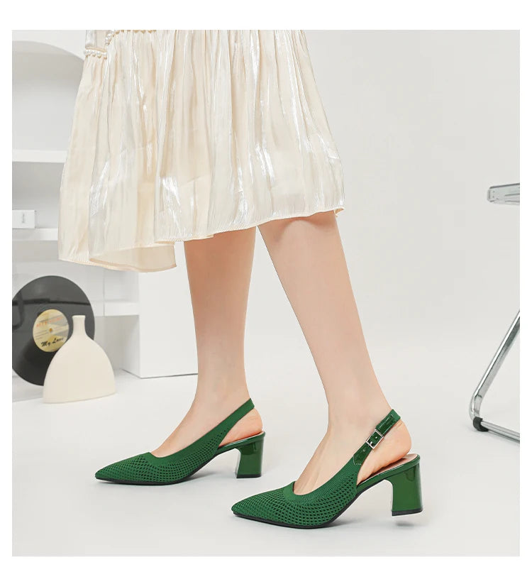 Summer Women's High Heel Sandals Knitted Small Hole Breathable Shoes 2025 New Style (6cm High)