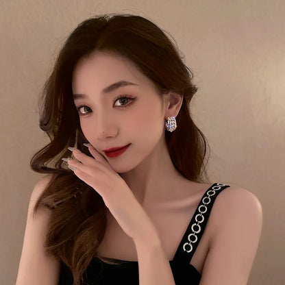 New Vintage Statement Gray Crystal Leaf Earrings for Women Fashion Unique Accessories Party Jewelry Birthday Anniversary Gifts
