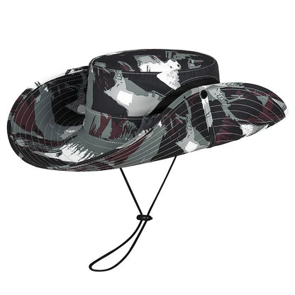 Stylish Camo Wide Brim Sun Hat for Women Outdoor Fishing Hiking Camping Climbing Safari Hat with Adjustable Chin Strap