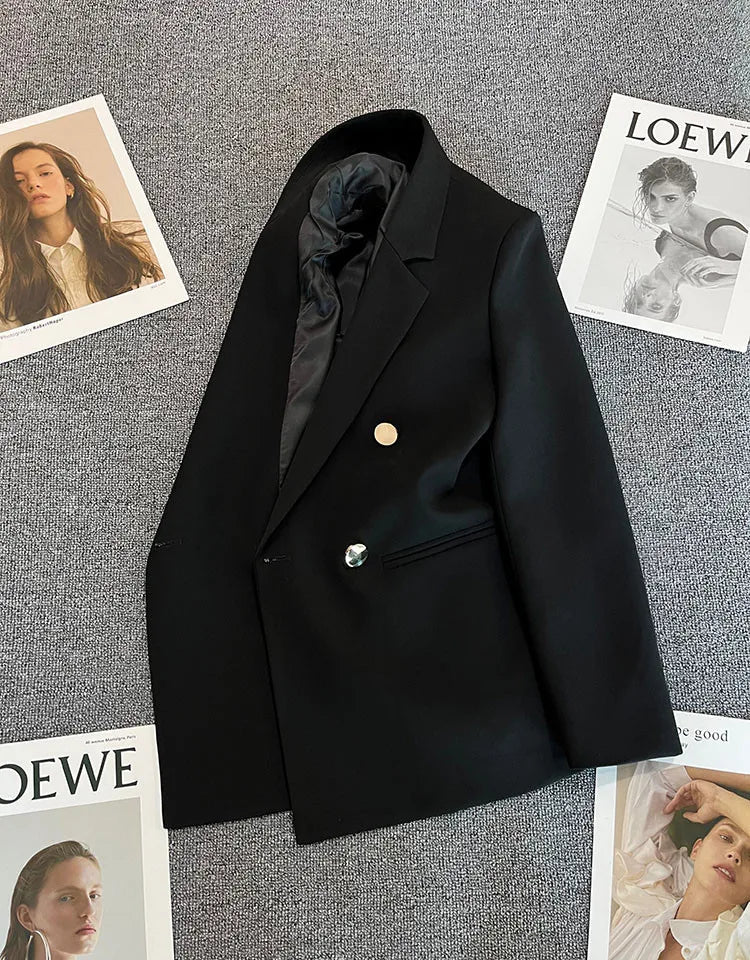 Autumn Blazer Elegant Women's Jacket Chic Casual Double Breasted Suit Korean Winter Fashion Coats Slim Fit Office Lady Outwear