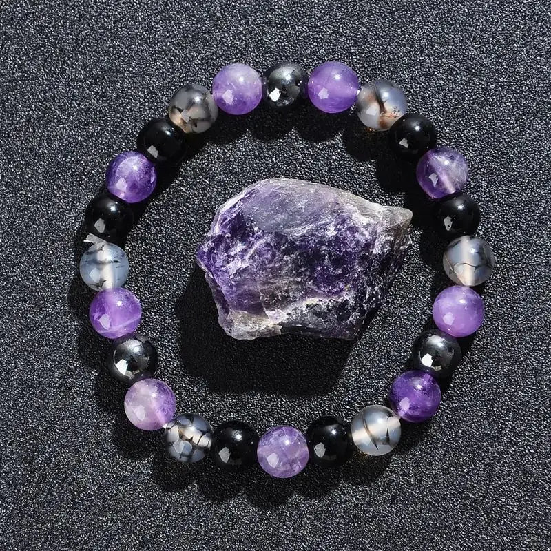 8mm Natural Stone Amethyst and Black Gallstone Bracelet, Relieve Anxiety, Balance Yourself, Calm and Soothe The Mind