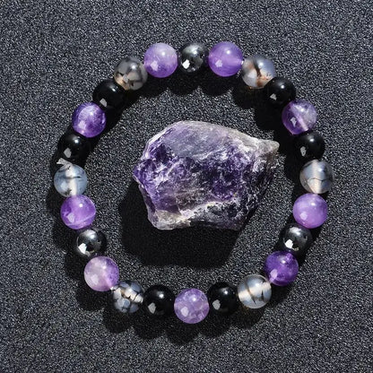 8mm Natural Stone Amethyst and Black Gallstone Bracelet, Relieve Anxiety, Balance Yourself, Calm and Soothe The Mind