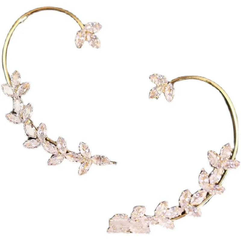 New Vintage Statement Gray Crystal Leaf Earrings for Women Fashion Unique Accessories Party Jewelry Birthday Anniversary Gifts