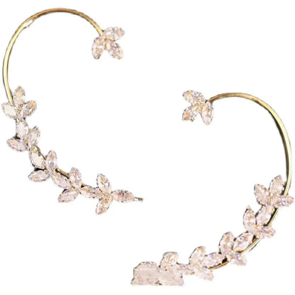 New Vintage Statement Gray Crystal Leaf Earrings for Women Fashion Unique Accessories Party Jewelry Birthday Anniversary Gifts