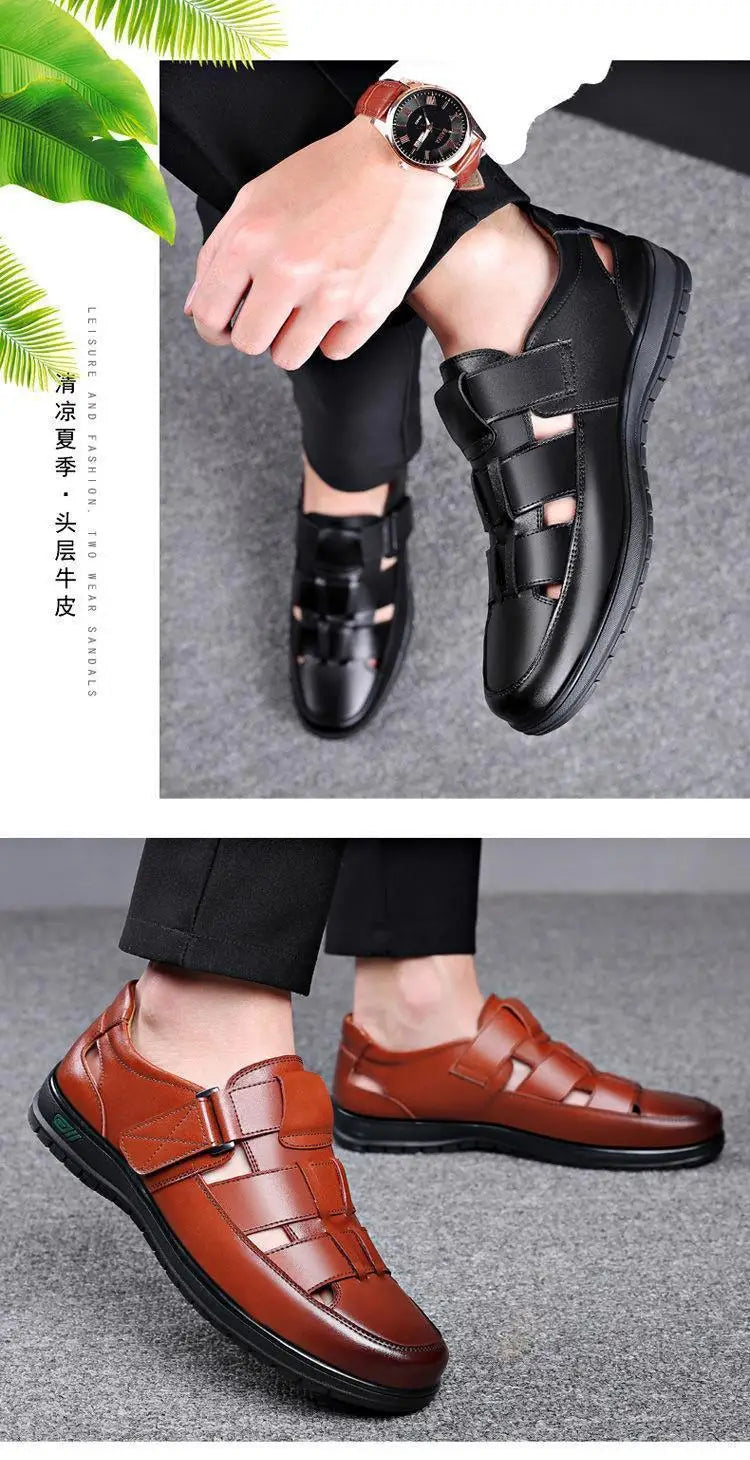 2026 Men Leather Shoes Business Casual Forma Wear High Heels Soft Sole Non-Slip Summer Sandals Black Leather Shoes Luxury Shoes