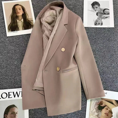 Autumn Blazer Elegant Women's Jacket Chic Casual Double Breasted Suit Korean Winter Fashion Coats Slim Fit Office Lady Outwear