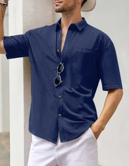 Men's Plus Size Short Sleeve Shirts Cotton Linen Henley Shirts Lightweight Vacation Collar Beach Shirts  Hawaiian T Shirt