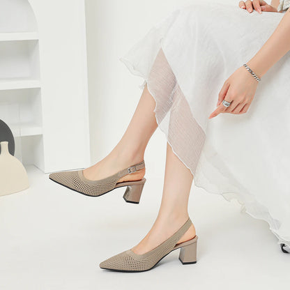 Summer Women's High Heel Sandals Knitted Small Hole Breathable Shoes 2025 New Style (6cm High)