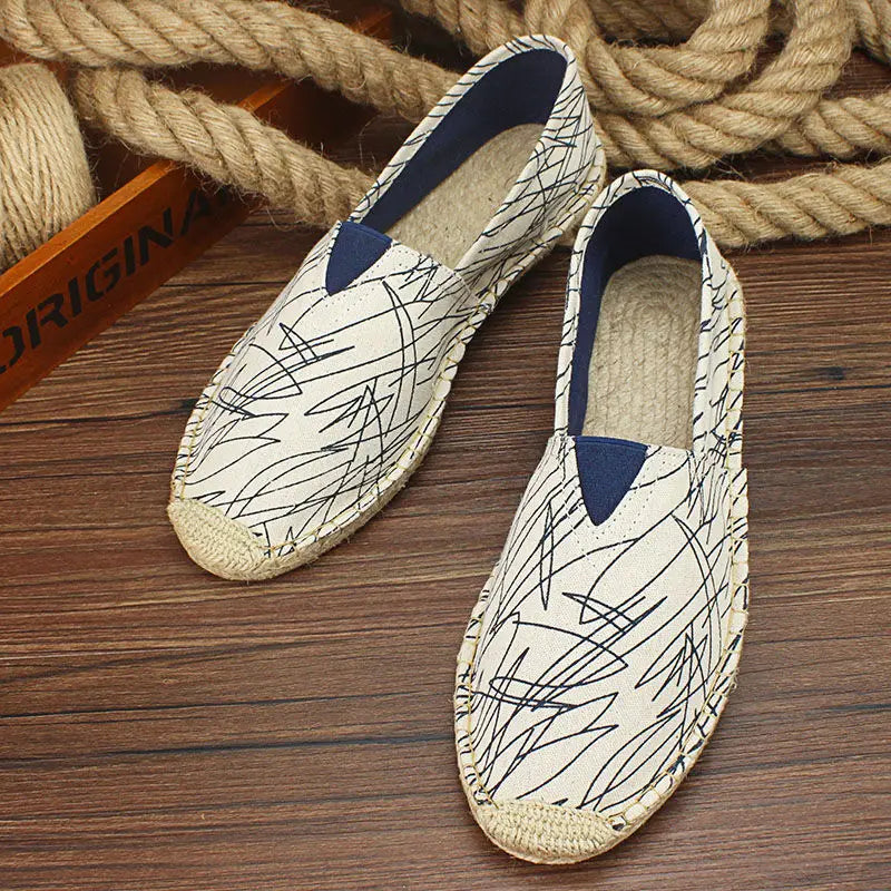 2026 Summer Autumn Men Canvas Shoes Breathable Men's Casual Shoes Slip-On Hemp Shoes Graffiti Espadrilles Women Footwear Flats
