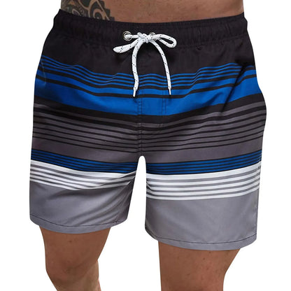 Men's board shorts Fashion striped print color contrast Swim shorts Classic drawstring swim shorts Summer surf swim suit
