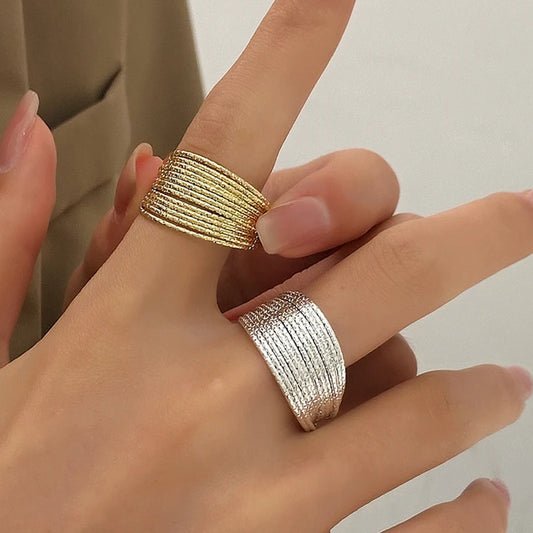 Hip Hop Punk Line Circle Open Rings for Women Elegant Charm Vintage Metal Rings Golden Silver Color Simple  Jewelry Gifts