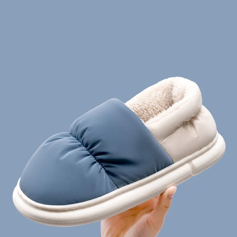 Big Size 48 49 Winter Warm Slippers Men Down Waterproof Soft Bottom Home Shoes Plush Women Indoor House Couples Anti Slip Slides