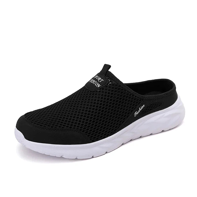 YRZL Mens Half Slippers Summer Breathable Mesh Mens Shoes Outdoor Casual Walking Shoes Large Flat Light Mesh Slippers Sandals