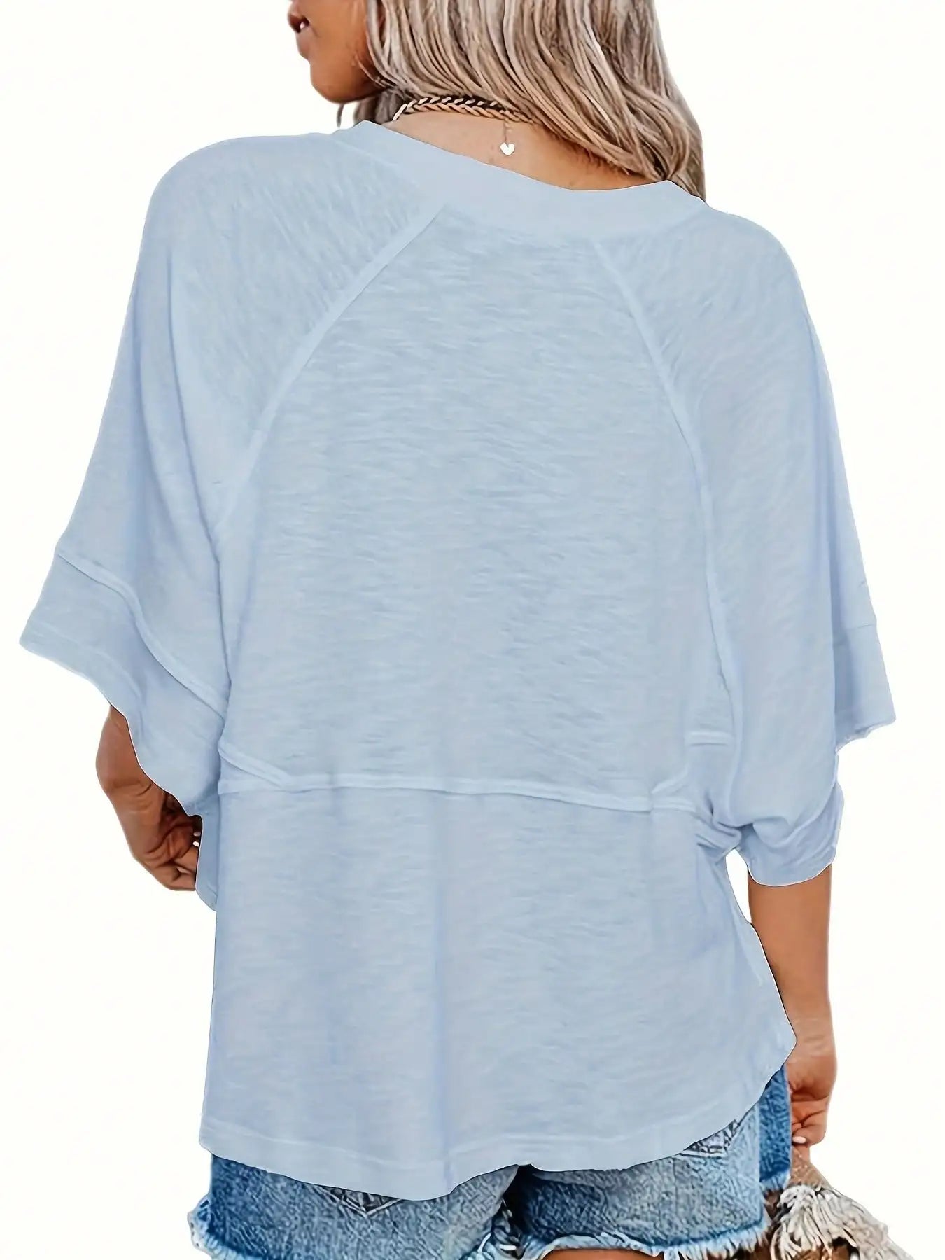 Women's Summer New Crewneck Batwing Half Sleeve Tops Solid Color Loose Fit Cute Flowy Tee Shirts Casual Dressy Cropped Blouse