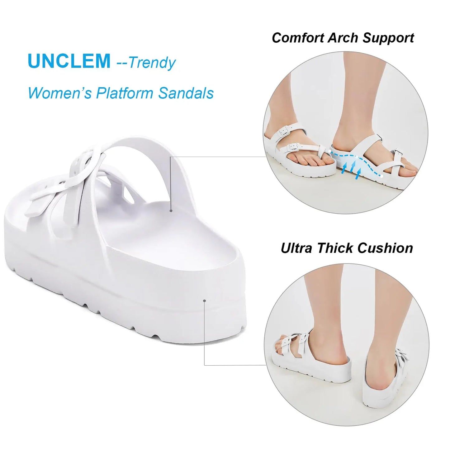 Bebealy Fashion Sandals for Women and Men Pillow Slippers Double Buckle Sandals Adjustable Slides EVA Flat Sandals Beach Sandals