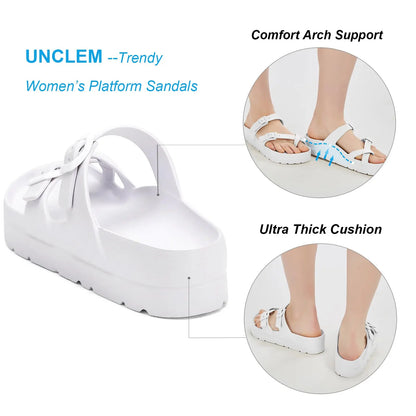 Bebealy Fashion Sandals for Women and Men Pillow Slippers Double Buckle Sandals Adjustable Slides EVA Flat Sandals Beach Sandals