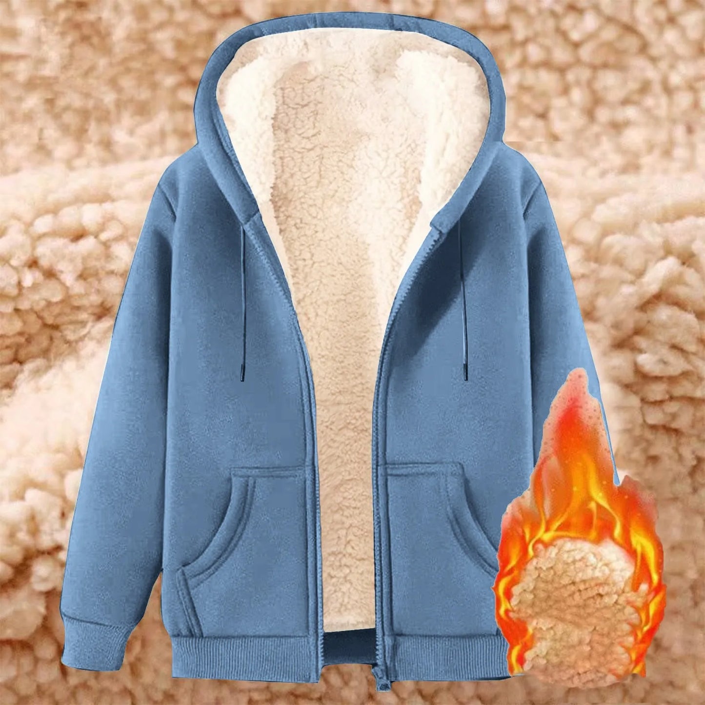 Women Solid Color Fleece Thickened Hoodies Large Size M-5XL Zip Up Warm Lined Thermal Sweatshirt Fall Winter Hooded With Pockets