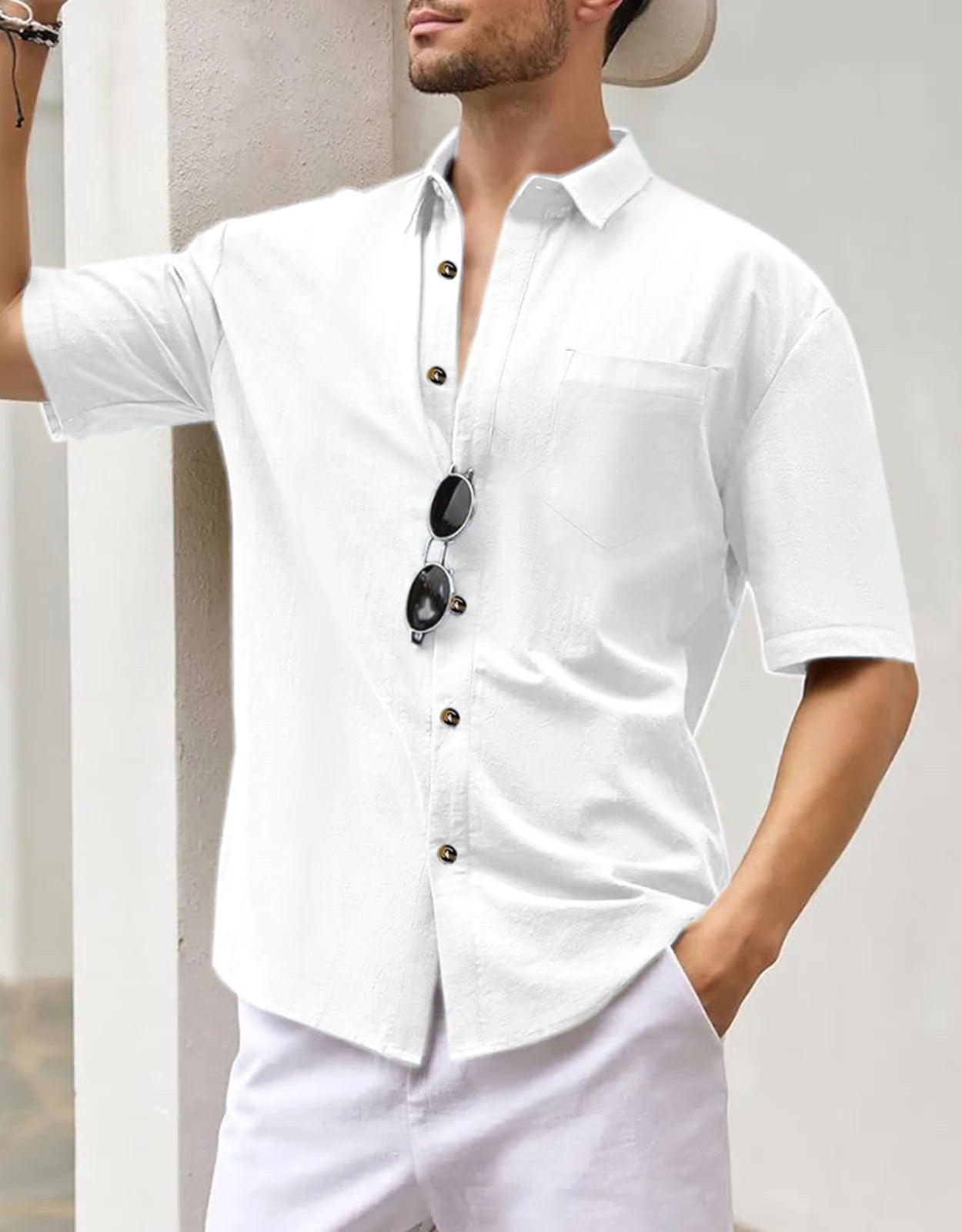 Men's Plus Size Short Sleeve Shirts Cotton Linen Henley Shirts Lightweight Vacation Collar Beach Shirts  Hawaiian T Shirt