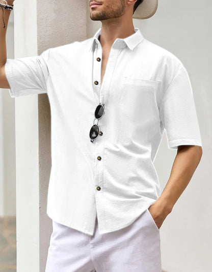 Men's Plus Size Short Sleeve Shirts Cotton Linen Henley Shirts Lightweight Vacation Collar Beach Shirts  Hawaiian T Shirt