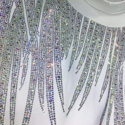 Plus Size Tops Short Sleeve Oversized Graphic Tees for Women Crew Neck Rhinestones T Shirts Loose Fit Sparkling Casual Party