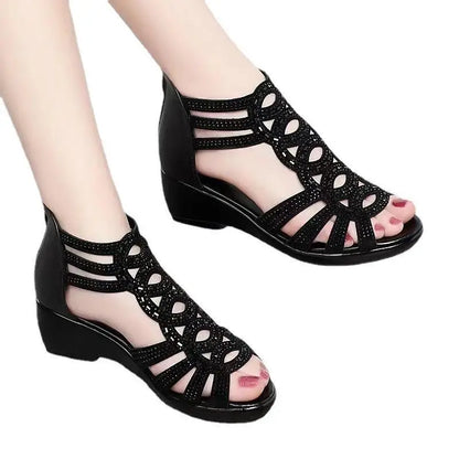 Real Soft Leather Roman Sandals Women's Chunky Heel Mom Shoes Fashion Outerwear Women's Sandals Wedge Women's Shoes 2023