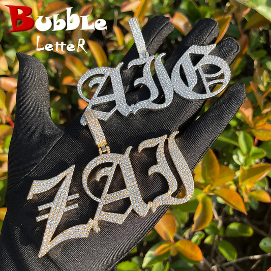 Bubble Letter Old Vintage English Font Customized Name Necklace for Women Personalized Cursive Pendant Hip Hop Jewelry